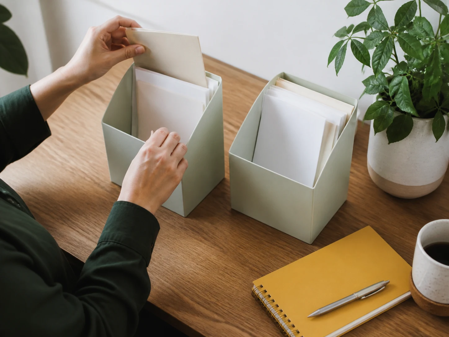 Two neutral document folders representing everyday account choices.