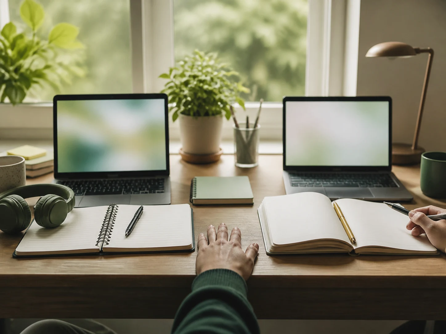 Two calm study setups representing different learning formats.