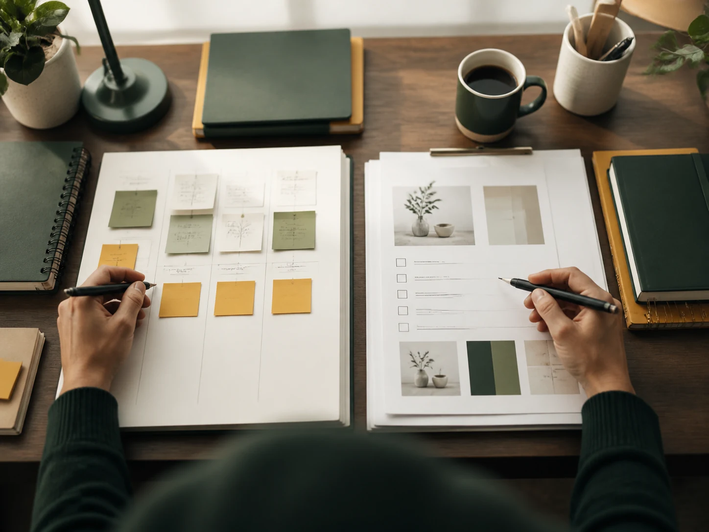 Two approaches to independent work compared on an organized desk.
